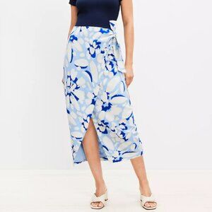 NWT Brushed Daisy Linen Blend Wrap Midi Skirt | 10 | Lakeside Mist Blue
